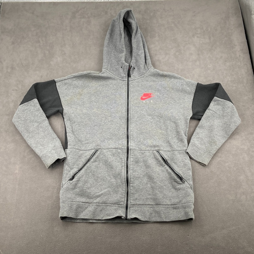 Nike Air Hoodie Mens Large Heather Gray Fleece Lined Colorblock Sleeve Full Zip